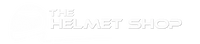 The Helmet Shop logo in white 3D text on clean background