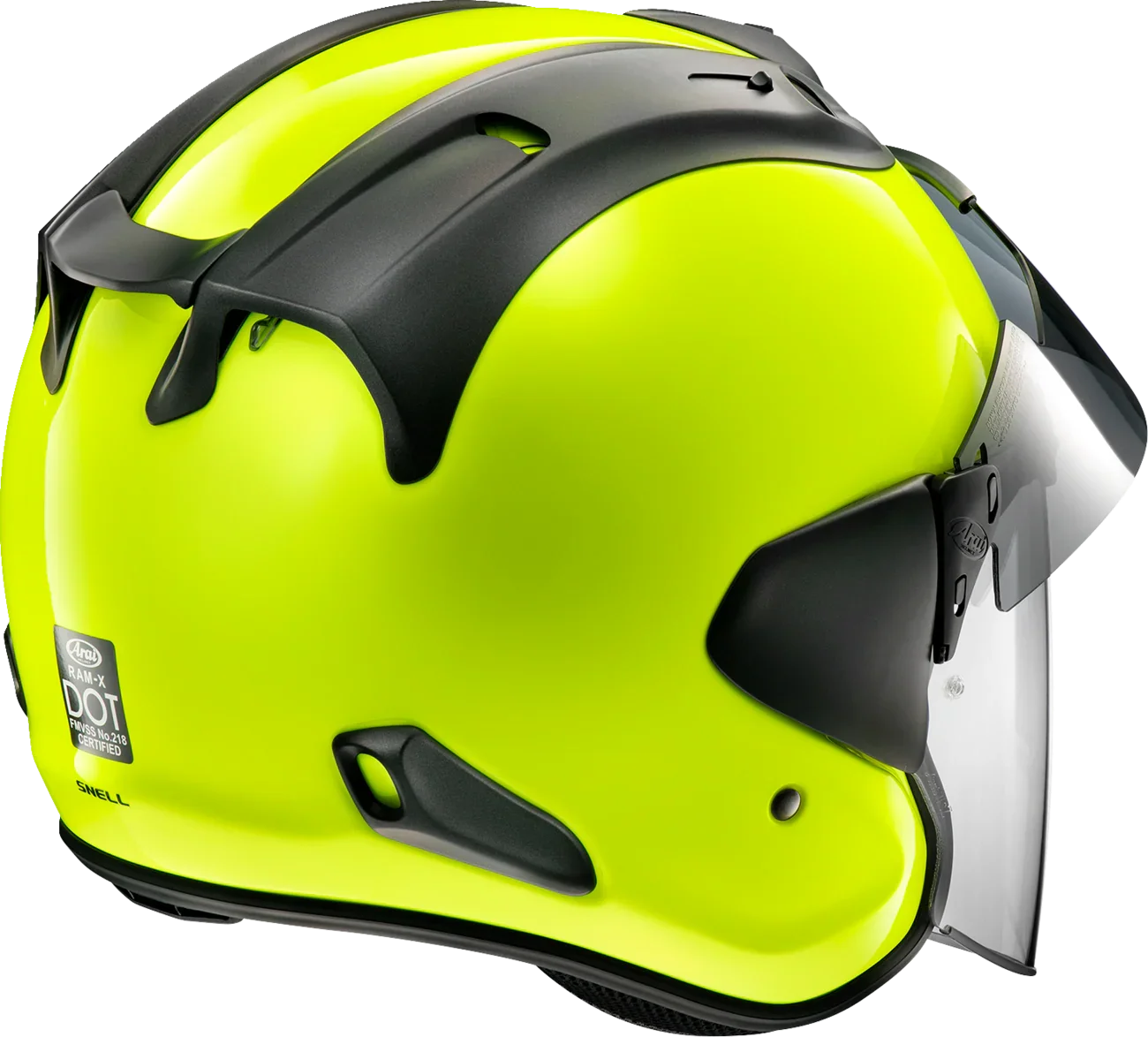 Bright yellow motorcycle helmet with black accents and clear visor, DOT certified for safety