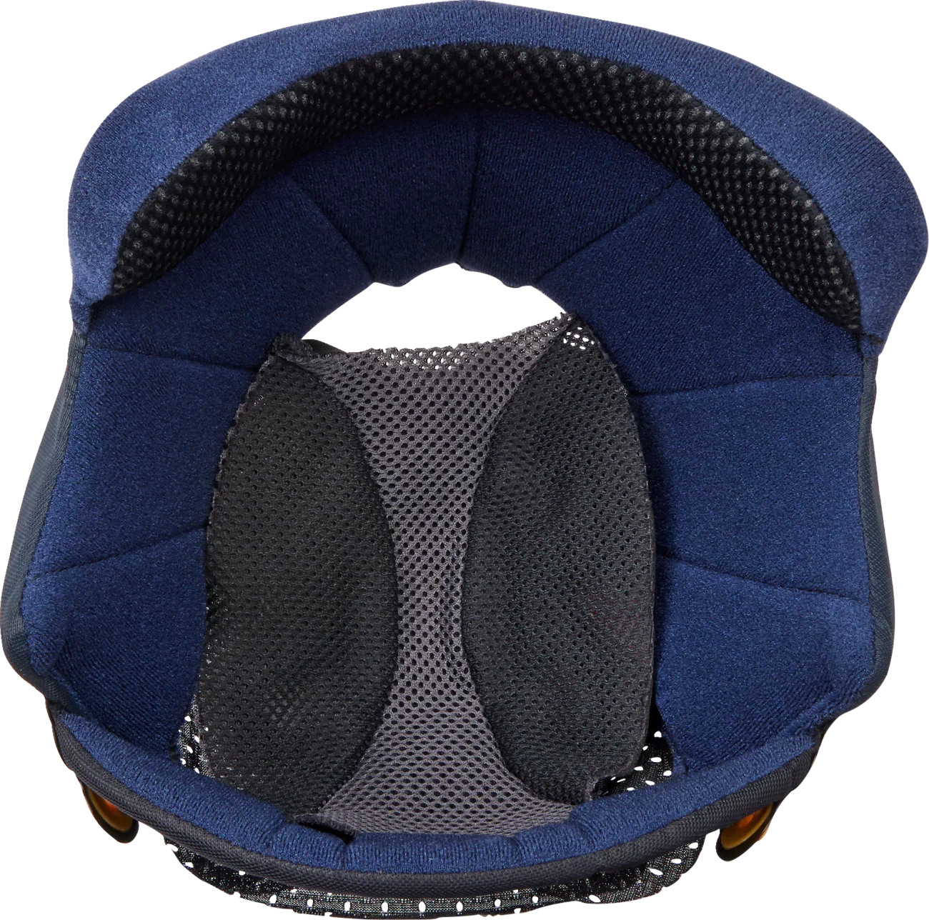 Blue motorcycle helmet interior with breathable mesh padding and comfort lining for secure fit