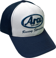 Arai Helmet Racing Specialties trucker hat with navy mesh back and white front panel