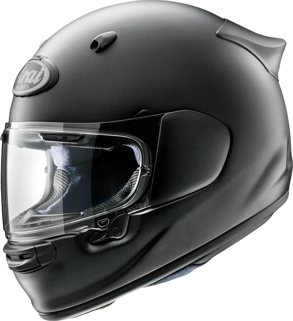 Matte black Arai full-face motorcycle helmet with clear visor and chin vent