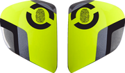 Neon yellow motorcycle helmet visor shields with black fingerprint logo and gray accents