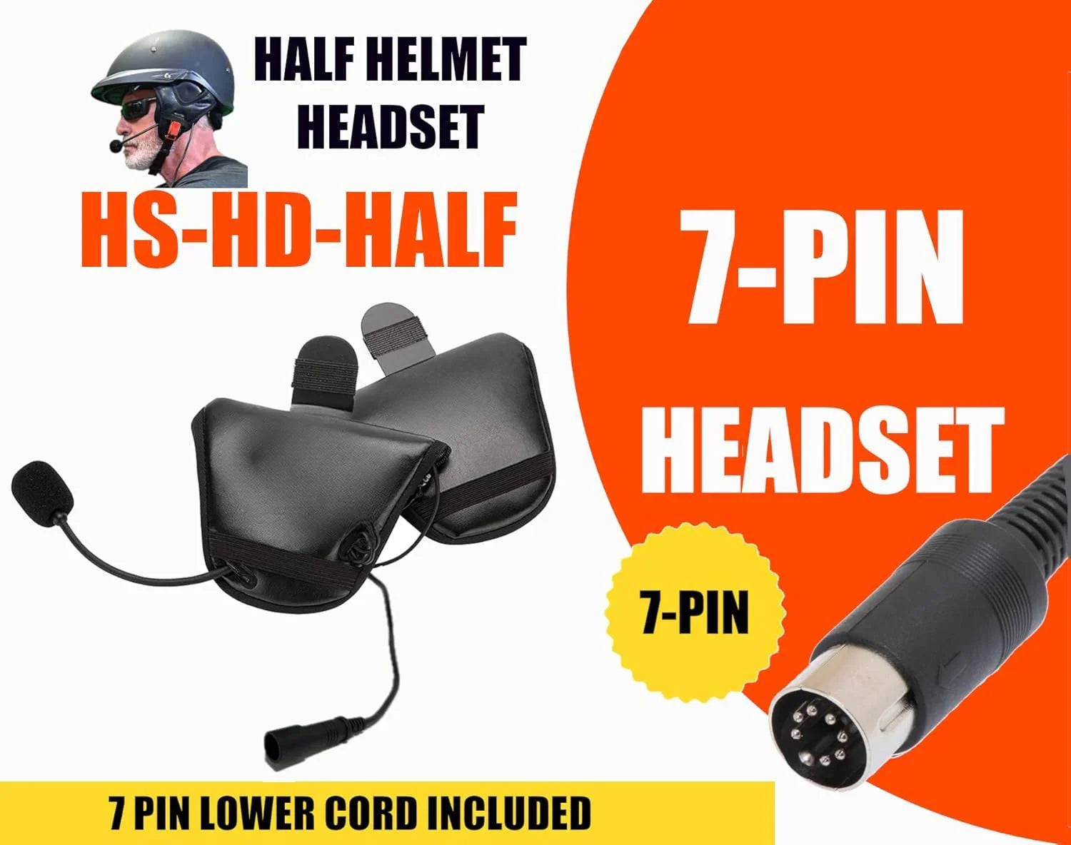 The Helmet Shop 7-PIN Half Helmet Headset Compatible with Harley-Davidson Audio Systems – Lower Cord Included | Ear Protection from Wind Noise and Cold Weather