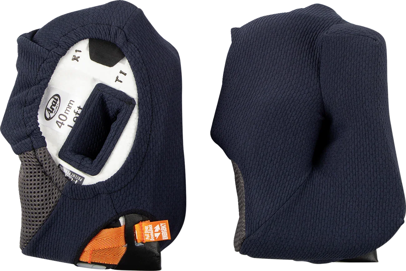 Arai motorcycle helmet cheek pads, 40mm left, with emergency release strap and mesh lining