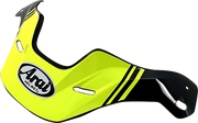 Arai motorcycle helmet visor shield in bright yellow with black accents and logo