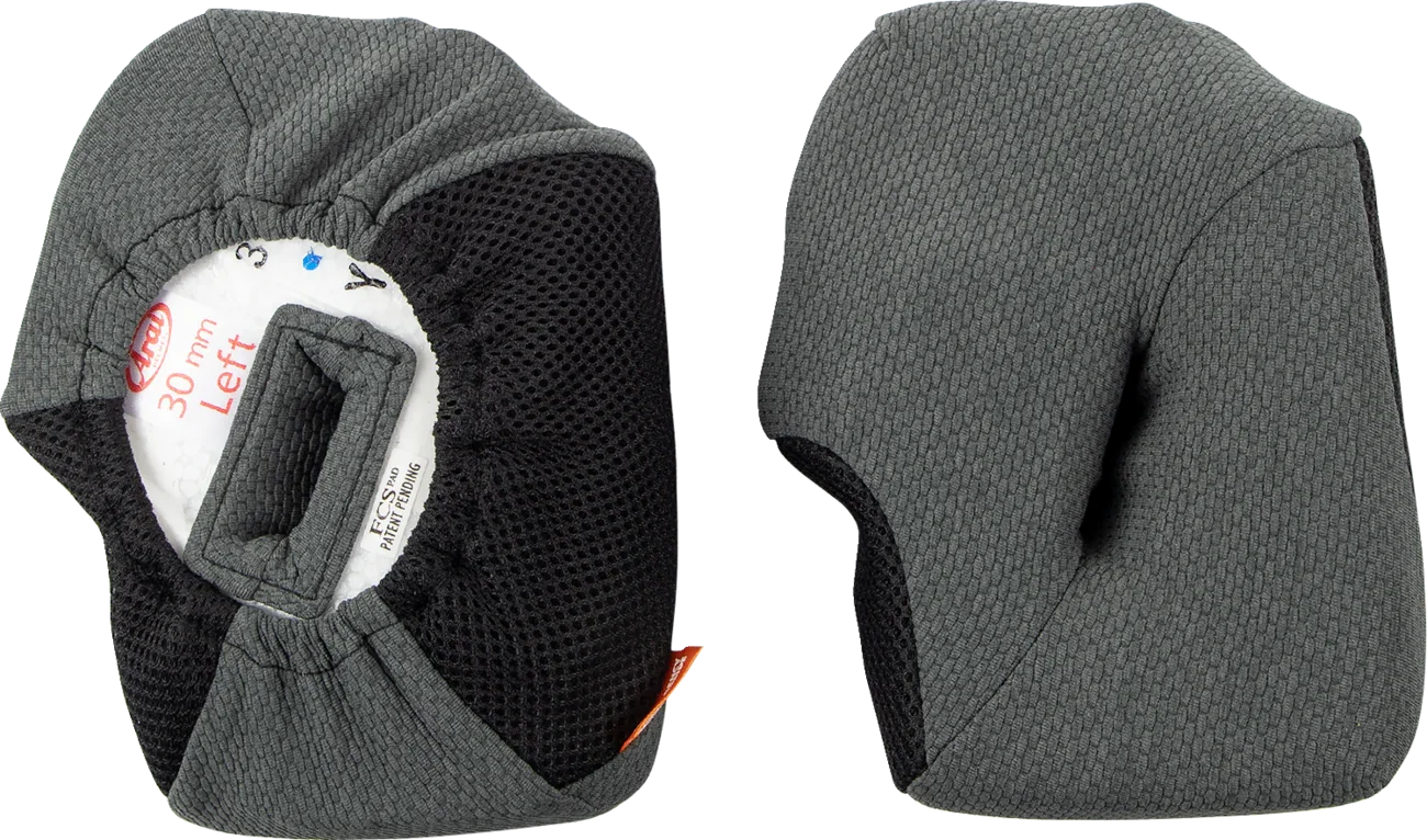 Arai 30mm left motorcycle helmet cheek pad with ECE-certified padding and breathable mesh lining