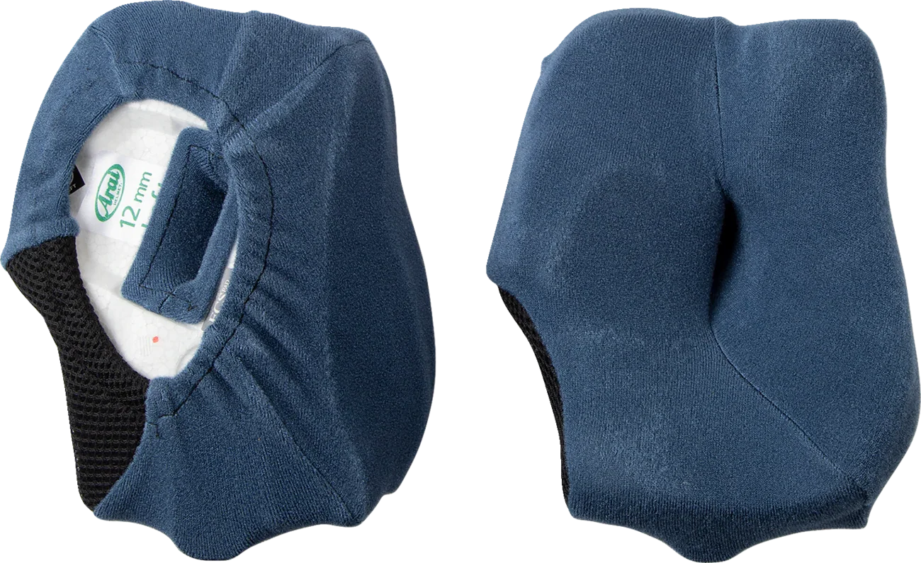 Arai 12mm motorcycle helmet comfort liner, blue padded interior with mesh backing for ventilation