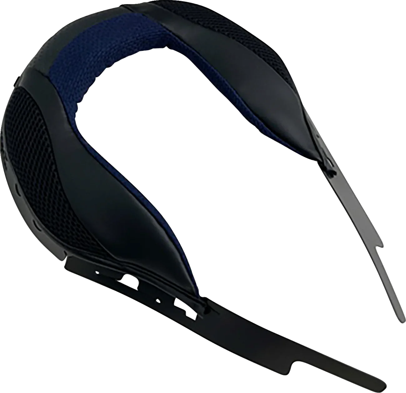 Black and navy blue motorcycle helmet neck roll with mesh padding for comfort and protection