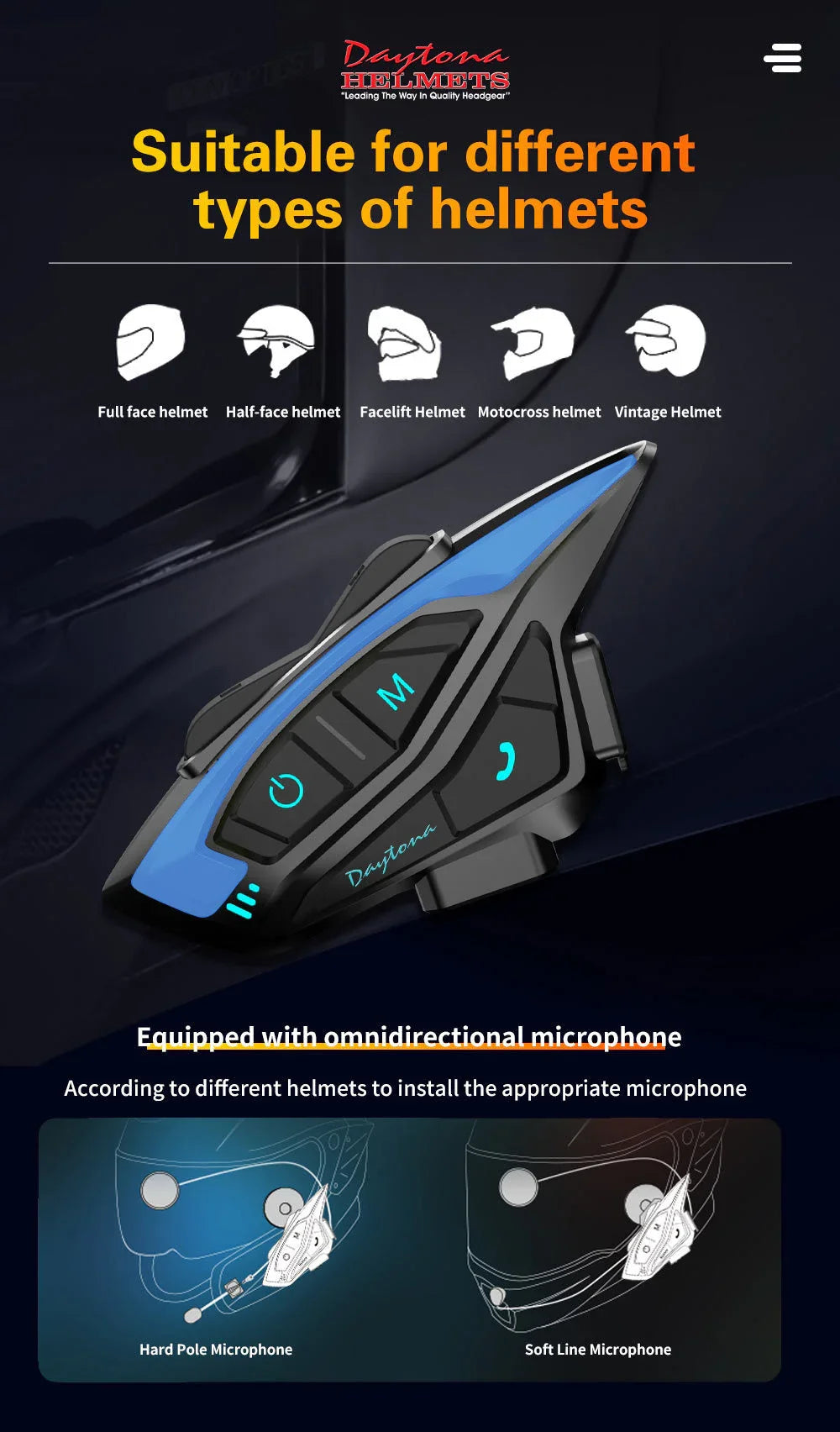 Daytona Helmets Motorcycle Bluetooth Headset - Motorcycle Communication System For All Types of Helmets - 1