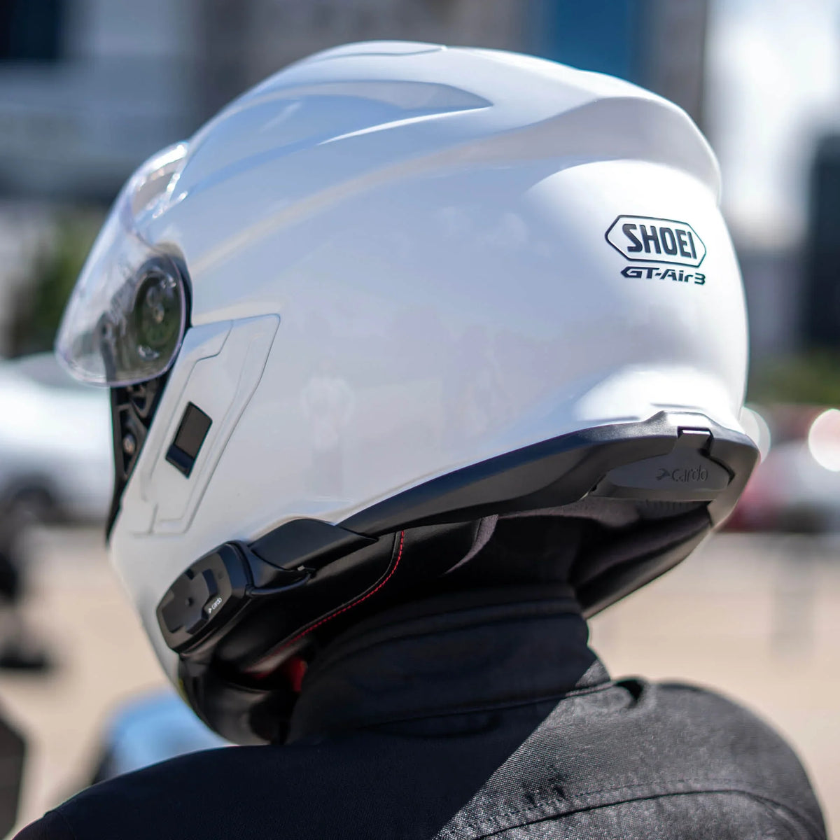 Cardo 4X-S installed in a SHOEI helmet