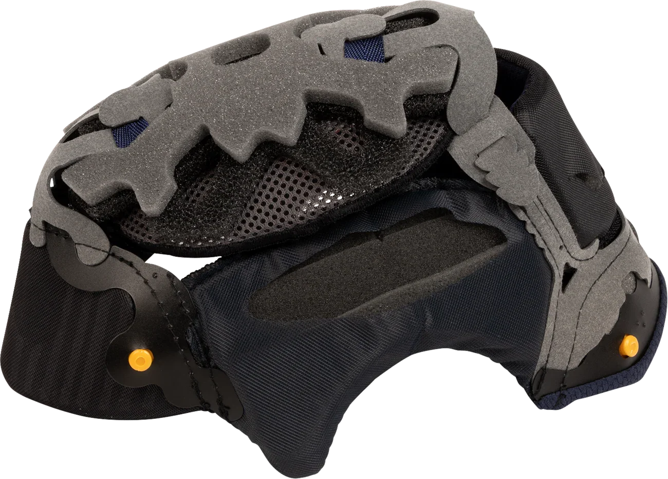 Motorcycle helmet interior padding with breathable mesh and adjustable foam for comfort and fit