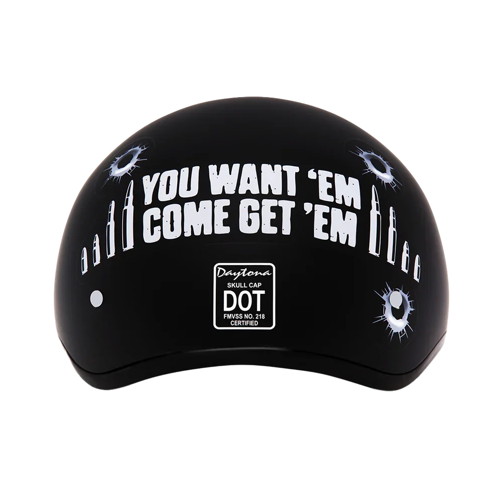 Daytona Helmets DOT Approved Daytona Motorcycle Half Face Helmet - Skull Cap Graphics for Men & Women, Scooters, ATVs, UTVs & Choppers - W/ Come Get 'Em