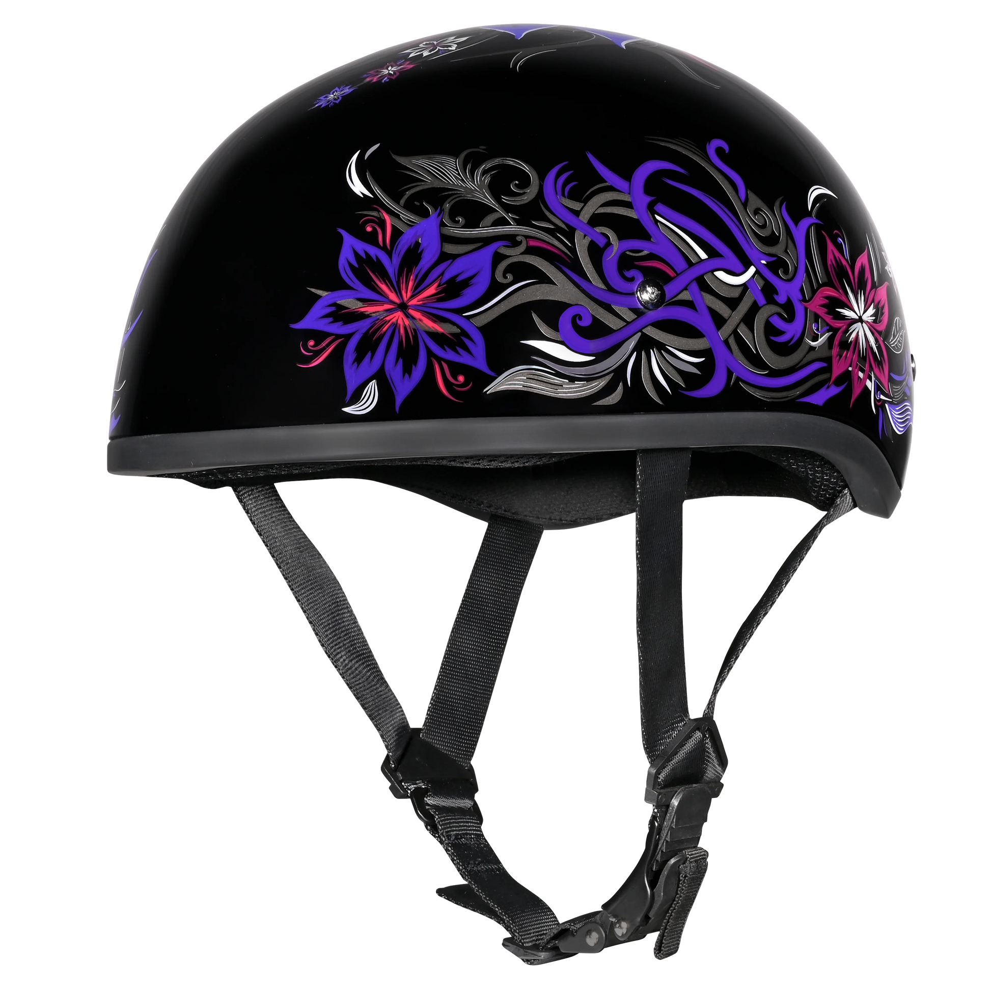 Daytona Helmets DOT Approved Daytona Motorcycle Half Face Helmet - Skull Cap Graphics for Men & Women, Scooters, ATVs, UTVs & Choppers - W/ Flowers