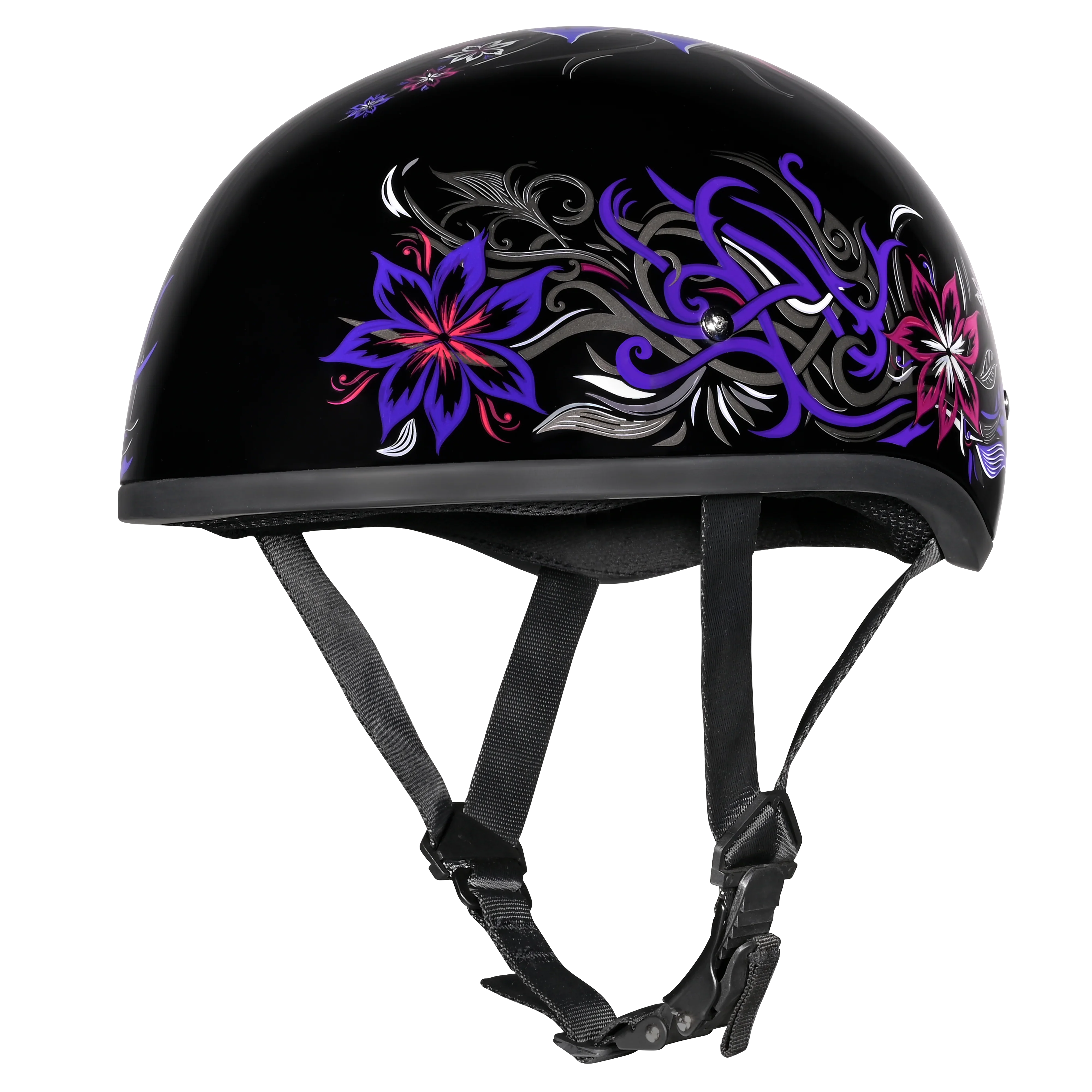 Daytona Helmets DOT Approved Daytona Motorcycle Half Face Helmet - Skull Cap Graphics for Men & Women, Scooters, ATVs, UTVs & Choppers - W/ Flowers