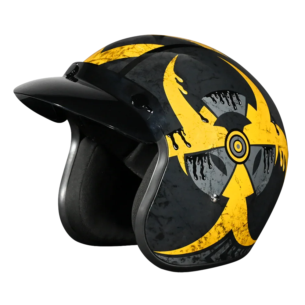 Daytona Helmets DOT Approved Daytona Cruiser Open Face Motorcycle Helmet - Men, Women & Youth - With Visor & Graphics - W/ Toxic