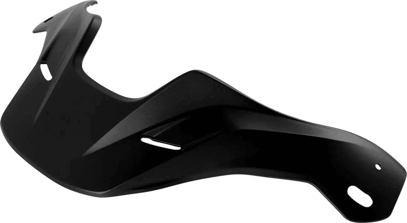 Black motorcycle helmet visor shield with aerodynamic design and mounting slots
