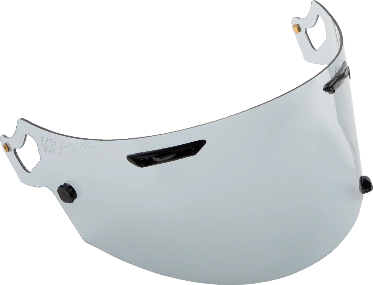 Tinted motorcycle helmet visor shield with anti-shatter design and mounting hardware