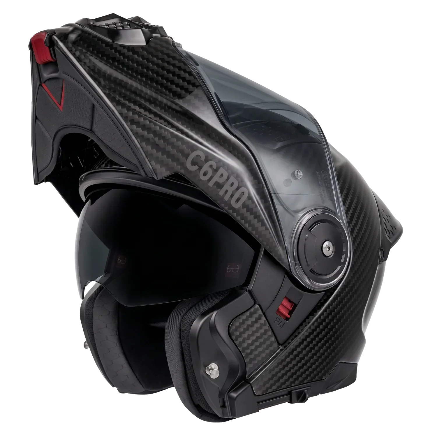 c6 Pro Carbon motorcycle helmet with 'C6PRO' branding on a white background