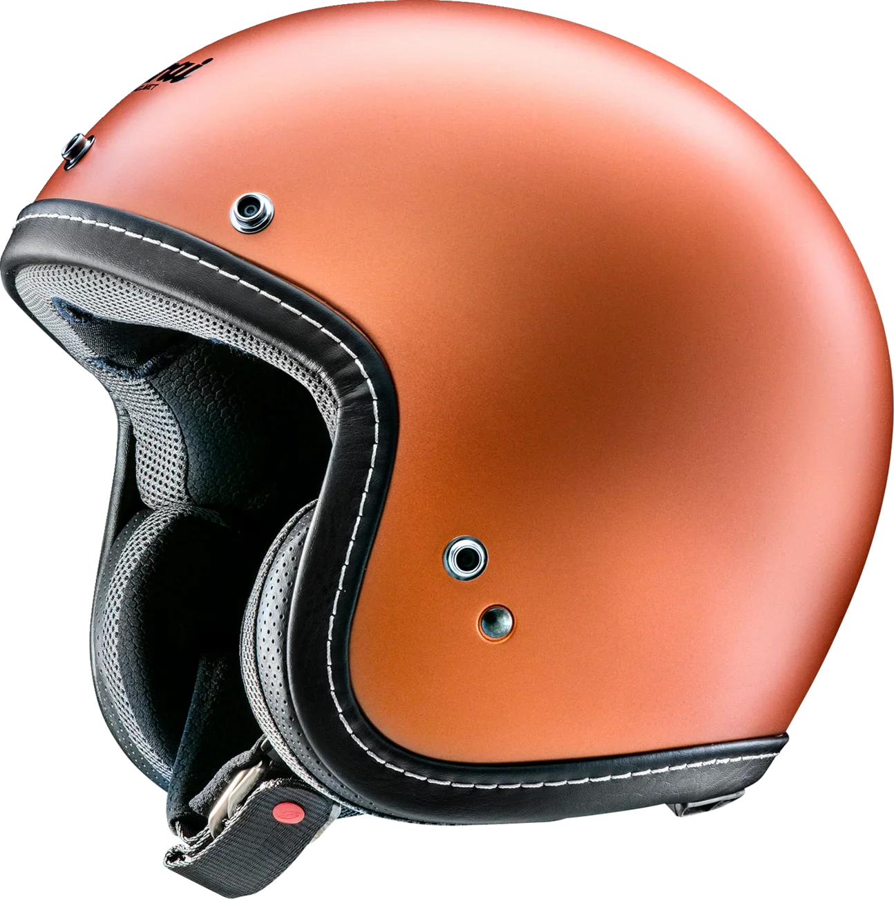 Matte orange open-face motorcycle helmet with black trim and ventilation ports