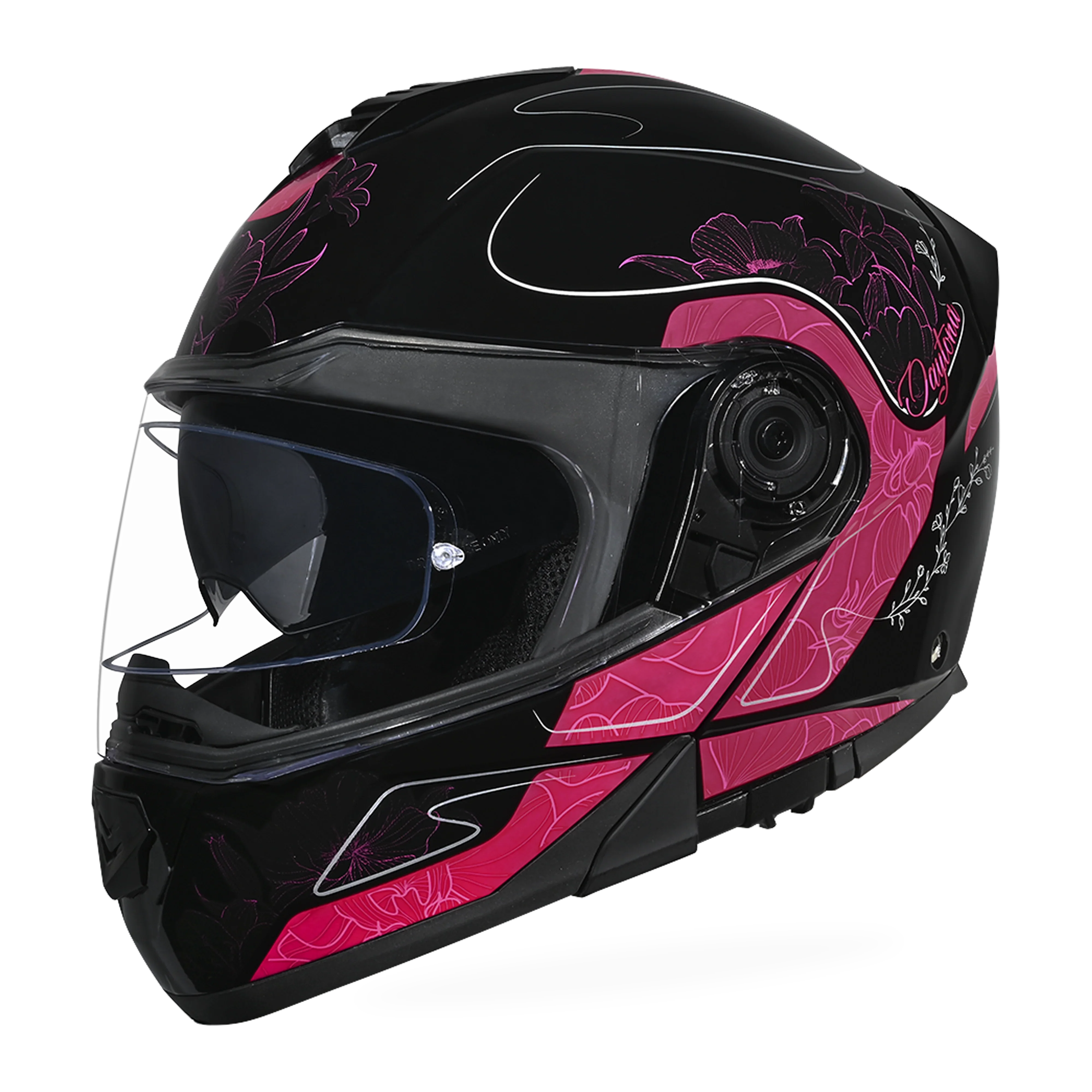 Daytona Helmets Daytona Glide Modular Motorcycle Helmet - DOT Approved, Bluetooth Ready, Dual Visor, Men/Women/Youth - W/ Flowers