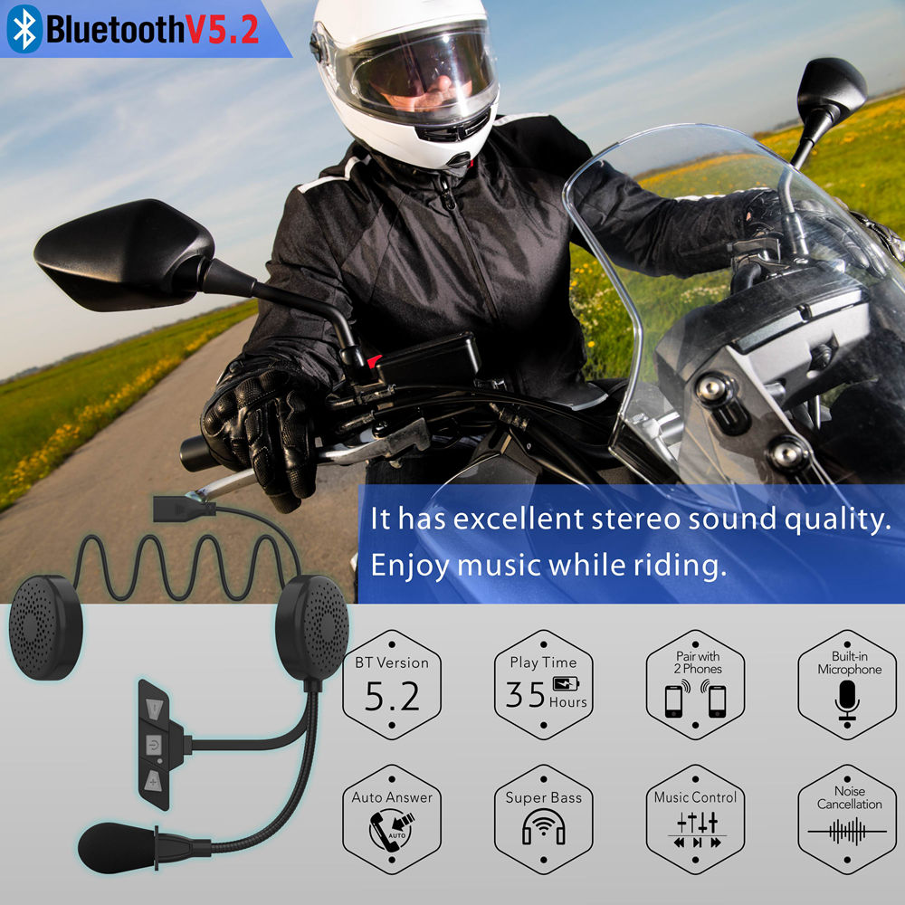 Intercom Bluetooth Headset For Full-Face Helmets- Single Pack