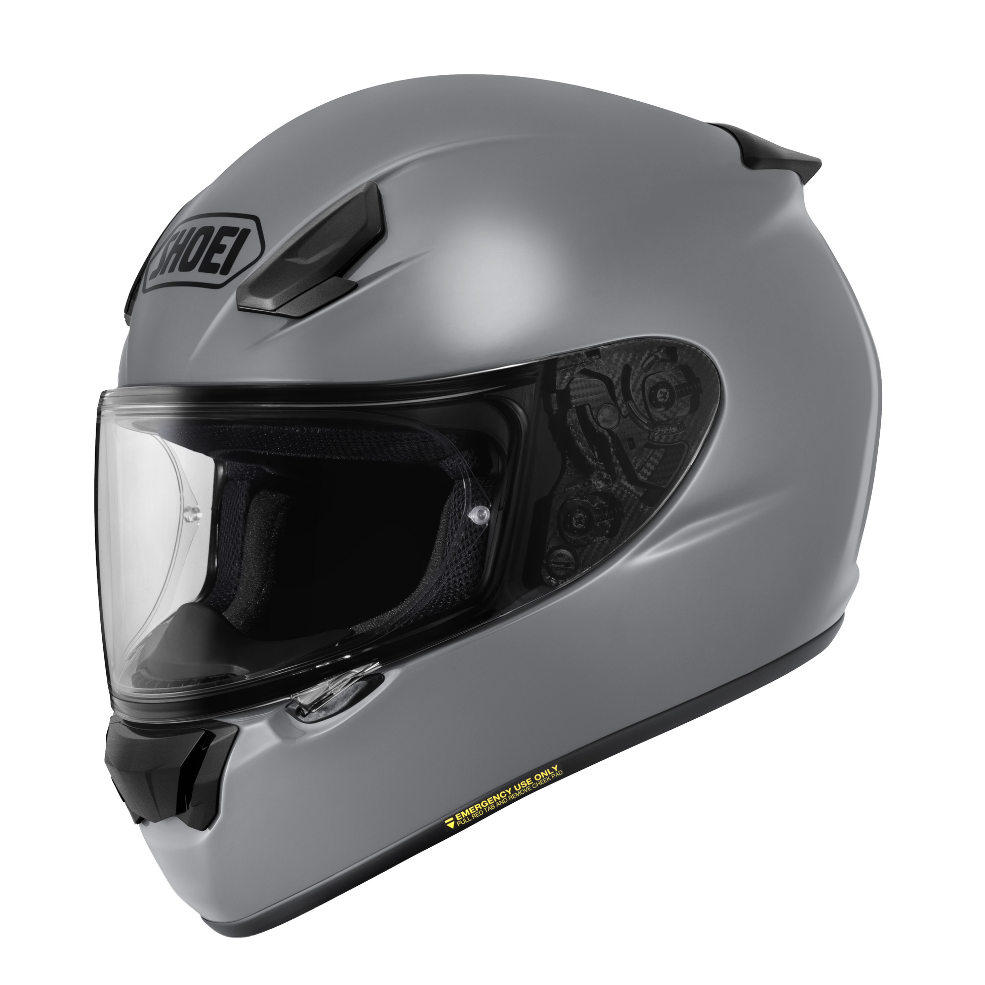 Shoei RF-SR 2 full face motorcycle helmet in Basalt Gray, front three-quarter view with clear CWR-1 shield