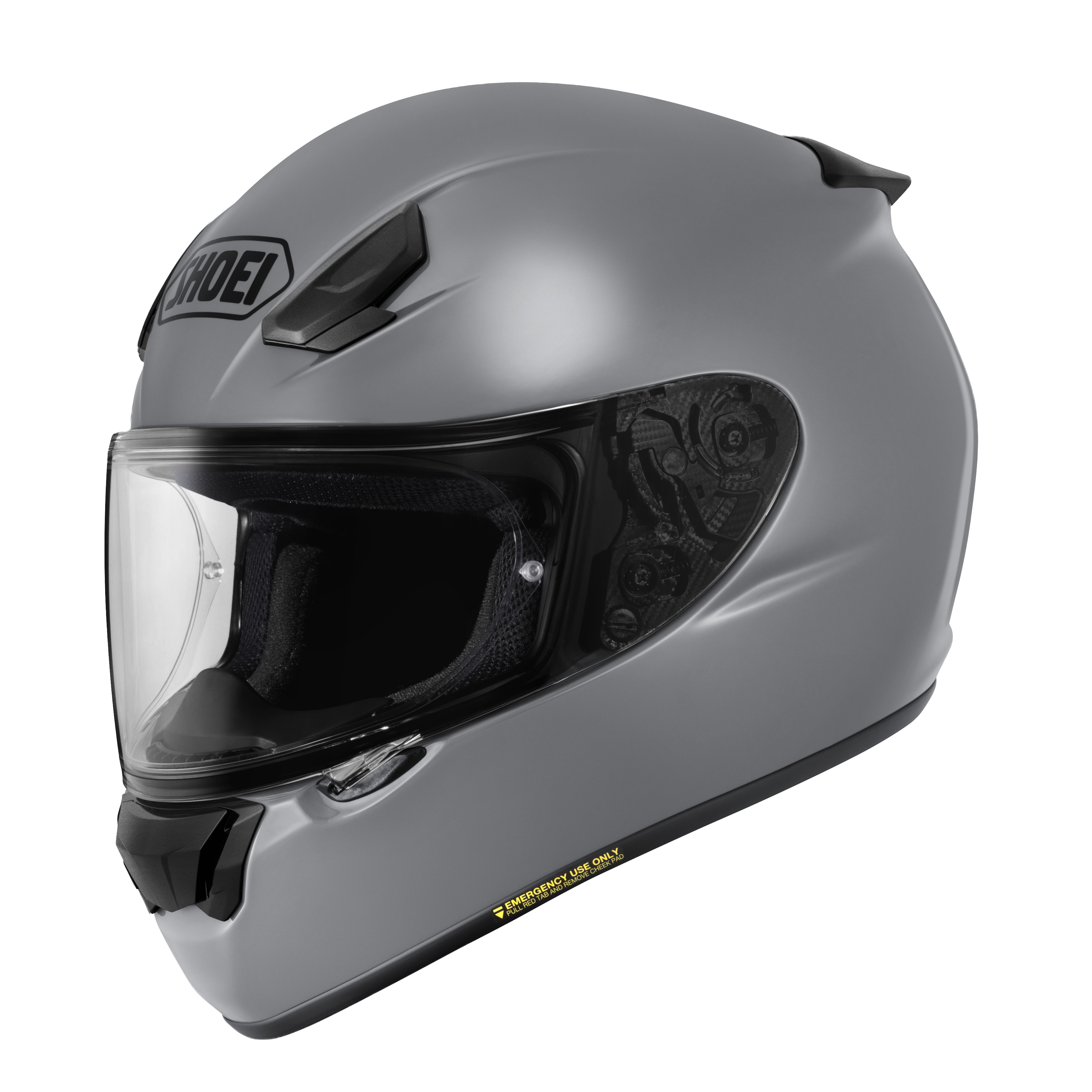 Shoei RF-SR 2 full face motorcycle helmet in Basalt Gray, front three-quarter view with clear CWR-1 shield