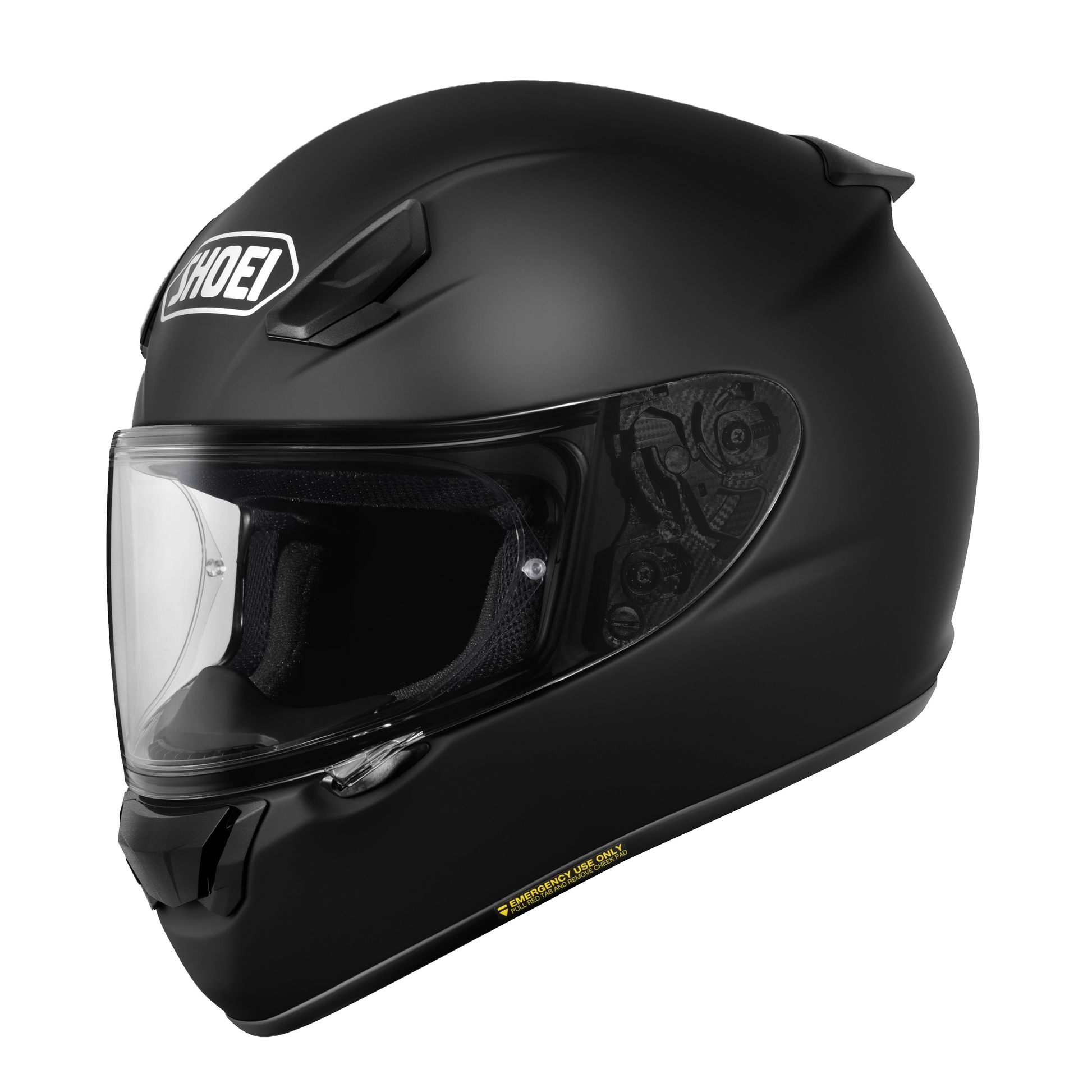 Shoei RF-SR 2 full face motorcycle helmet in Matte Black, front three-quarter view with clear CWR-1 shield
