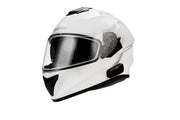 White motorcycle helmet with a brand logo on a white background