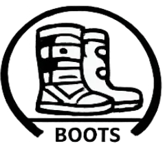 Motorcycle boots icon with protective design, labeled 'BOOTS' for gear selection
