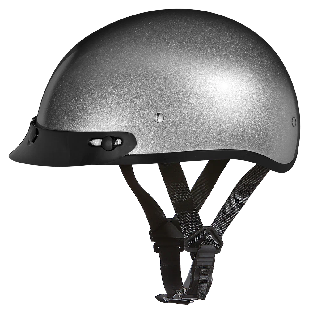 Daytona Helmets DOT Approved Daytona Skull Cap Half Shell Motorcycle Helmet - Beanie Style for Motorcycles, Cruisers, Scooters, and Mopeds - Silver Metallic