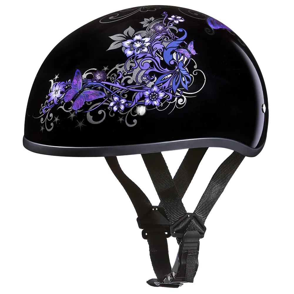 Daytona Helmets DOT Approved Daytona Motorcycle Half Face Helmet - Skull Cap Graphics for Men & Women, Scooters, ATVs, UTVs & Choppers - W/ Butterfly