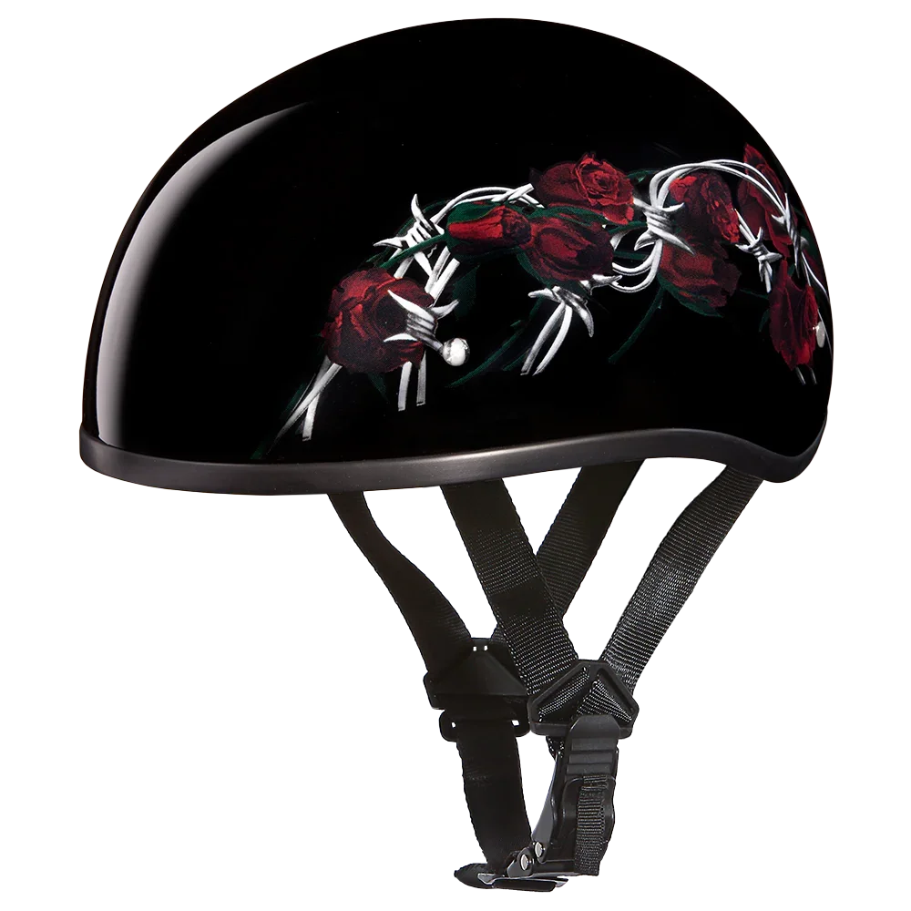Daytona Helmets DOT Approved Daytona Motorcycle Half Face Helmet - Skull Cap Graphics for Men & Women, Scooters, ATVs, UTVs & Choppers - W/ Barbed Roses