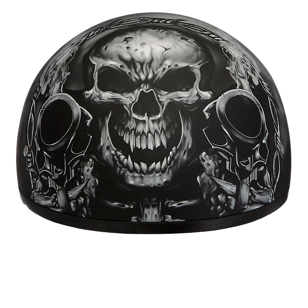 Daytona Helmets DOT Approved Daytona Motorcycle Half Face Helmet - Skull Cap Graphics for Men & Women, Scooters, ATVs, UTVs & Choppers - W/ Guns
