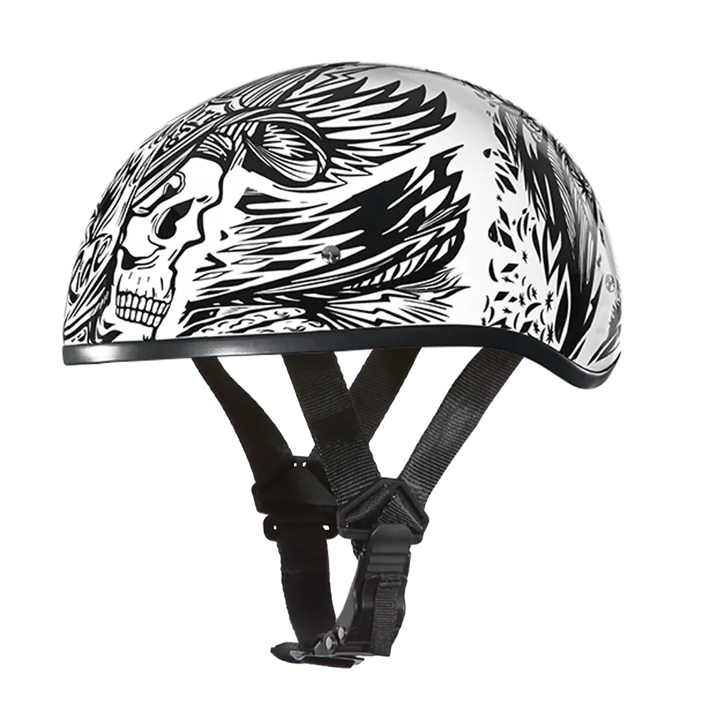Daytona Helmets DOT Approved Daytona Motorcycle Half Face Helmet - Skull Cap Graphics for Men & Women, Scooters, ATVs, UTVs & Choppers - W/ Live Fast