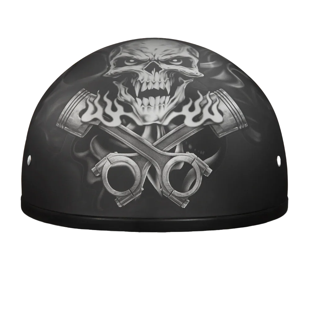 Daytona Helmets DOT Approved Daytona Motorcycle Half Face Helmet - Skull Cap Graphics for Men & Women, Scooters, ATVs, UTVs & Choppers - W/  Pistons Skull
