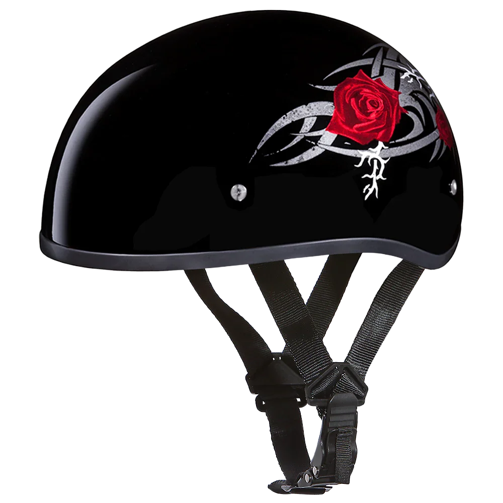 Daytona Helmets DOT Approved Daytona Motorcycle Half Face Helmet - Skull Cap Graphics for Men & Women, Scooters, ATVs, UTVs & Choppers - W/ Rose