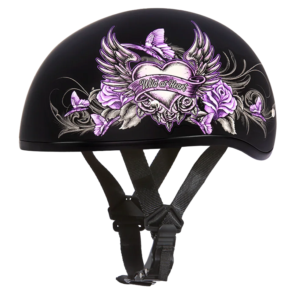 Daytona Helmets DOT Approved Daytona Motorcycle Half Face Helmet - Skull Cap Graphics for Men & Women, Scooters, ATVs, UTVs & Choppers - W/ Wild At Heart