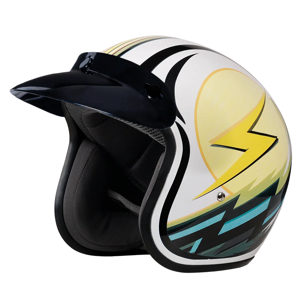 Daytona Helmets DOT Approved Daytona Cruiser Open Face Motorcycle Helmet - Men, Women & Youth - With Visor & Graphics - W/ Lightning
