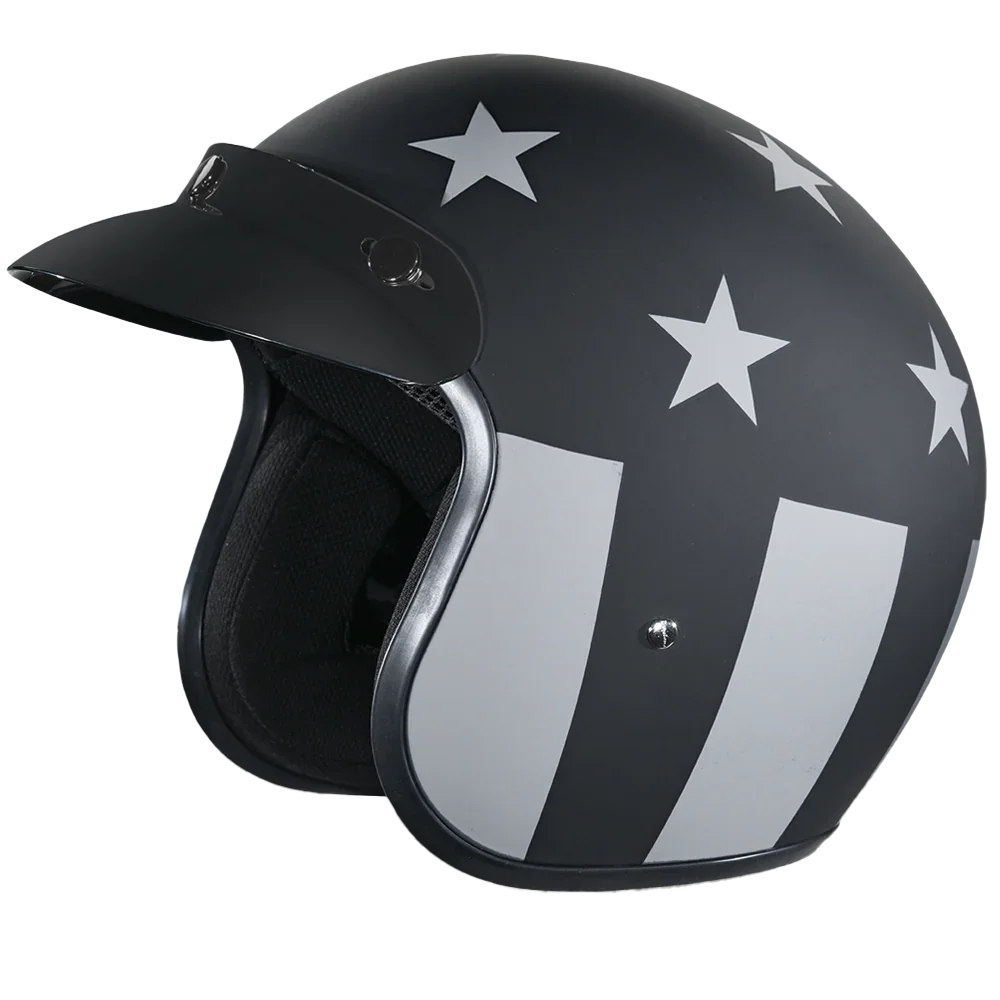 Daytona Helmets DOT Approved Daytona Cruiser Open Face Motorcycle Helmet - Men, Women & Youth - With Visor & Graphics - W/ Captain America Stealth