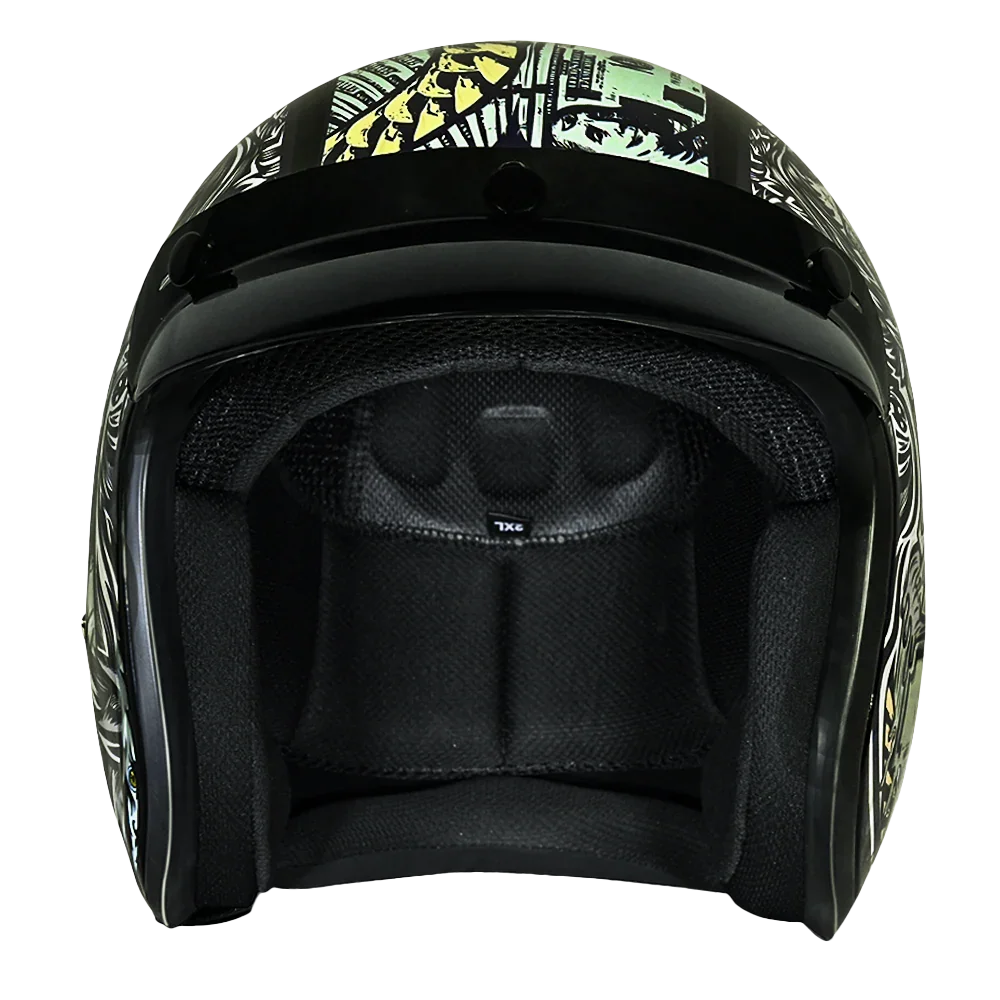 Daytona Helmets DOT Approved Daytona Cruiser Open Face Motorcycle Helmet - Men, Women & Youth - With Visor & Graphics - W/ Money