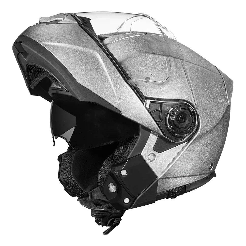 Daytona Helmets Daytona Glide Modular Motorcycle Helmet - DOT Approved, Bluetooth Ready, Dual Visor, Men/Women/Youth- Silver Metallic