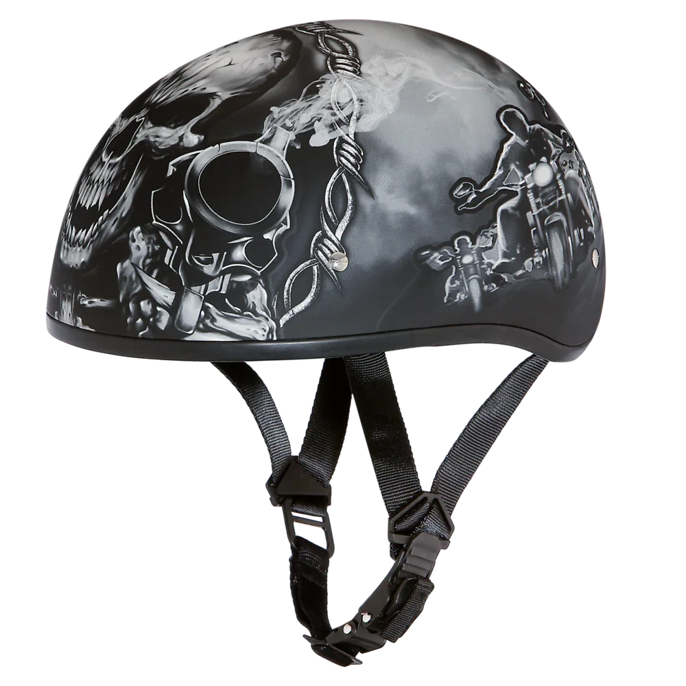 Daytona Helmets DOT Approved Daytona Motorcycle Half Face Helmet - Skull Cap Graphics for Men & Women, Scooters, ATVs, UTVs & Choppers - W/ Guns