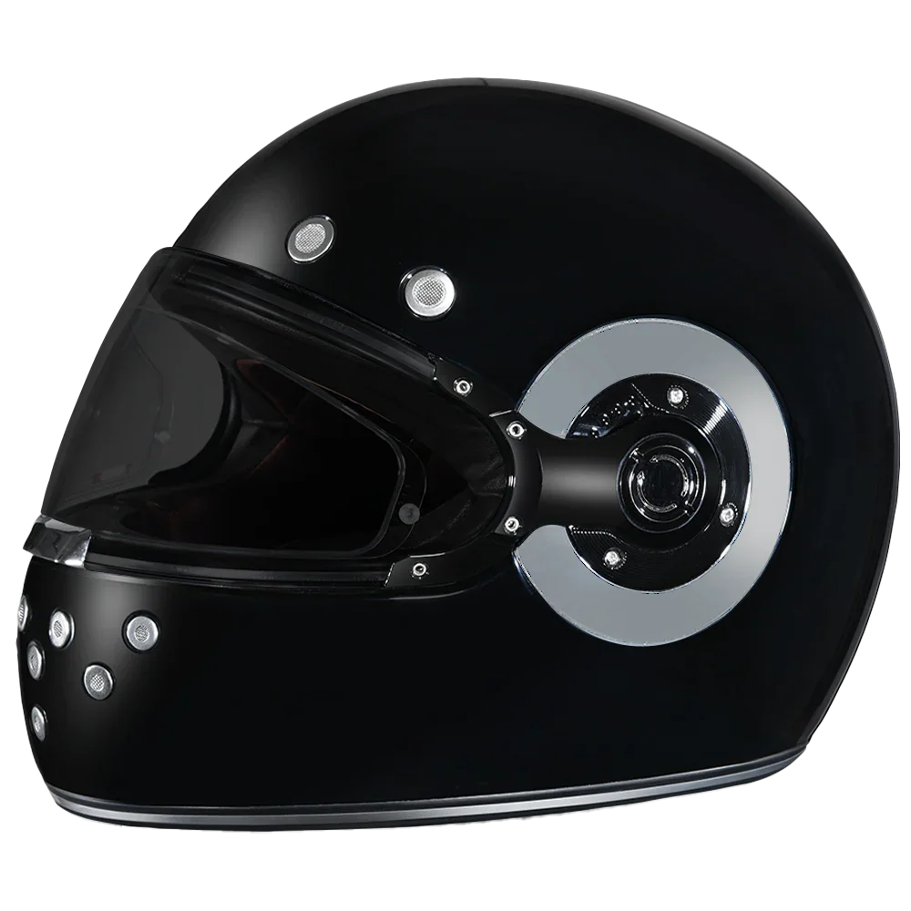 Daytona Helmets DOT Daytona Retro Full Face Motorcycle Helmet: Vintage Style for Men, Women, & Youth - Hi-Gloss Black w/ Chrome Accents