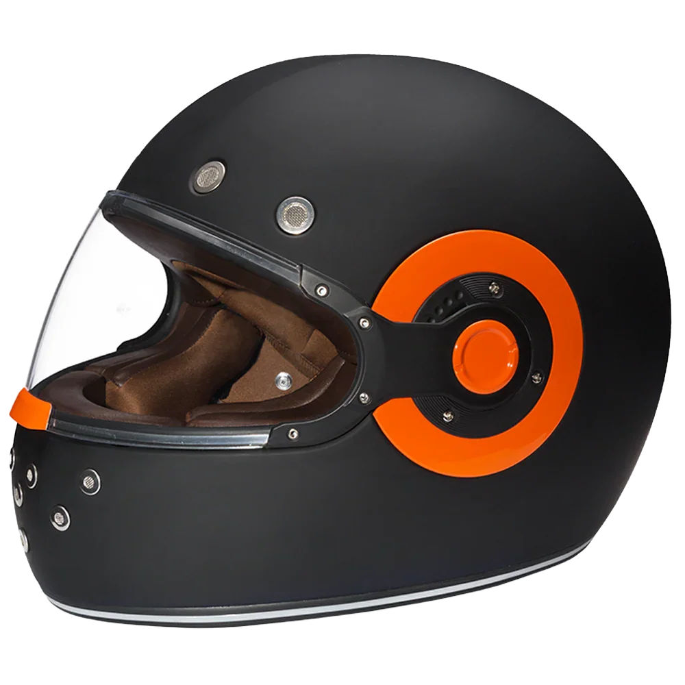 Daytona Helmets DOT Daytona Retro Full Face Motorcycle Helmet: Vintage Style for Men, Women, & Youth - Dull Black W/ Orange Accents