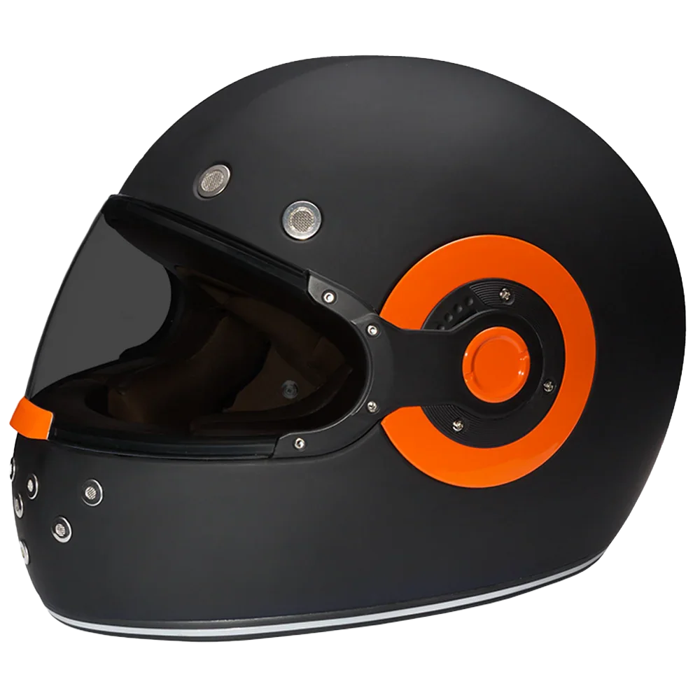 Daytona Helmets DOT Daytona Retro Full Face Motorcycle Helmet: Vintage Style for Men, Women, & Youth - Dull Black W/ Orange Accents